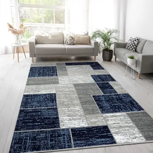 L'Baiet blue and grey geometric modern area rug