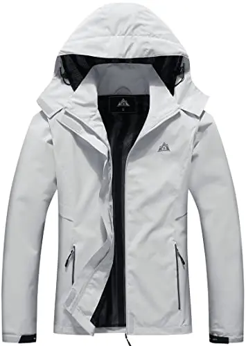 MOERDENG women's waterproof softshell rain jacket with tuck-away hood