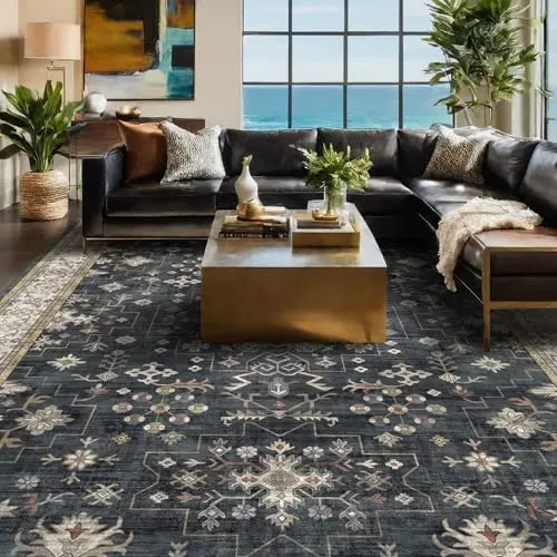 Hazo Haus charcoal boho area rug with faded multi-color pattern