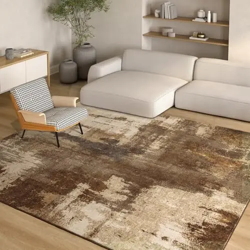 Kelarea modern abstract brown area rug with gradient vintage tones
