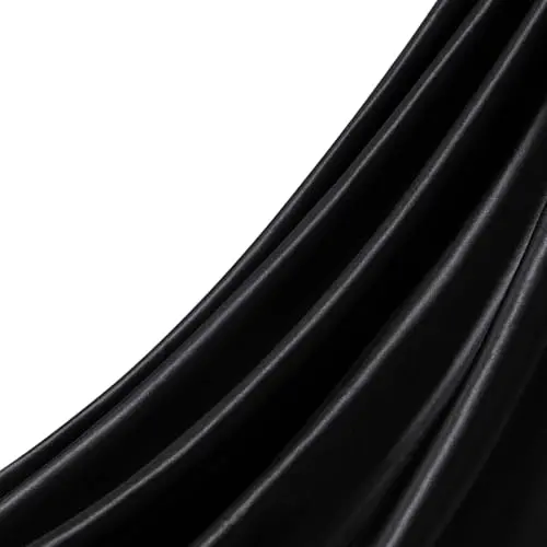 Q&J Fabric Co. Black Satin fabric showing a wide, shiny bolt of material.